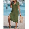 CUPSHE Women’s Crochet Swim Suit Coverup Cap Sleeve Knit Loose Beach Cover Ups Side Split Midi Dress(Green)