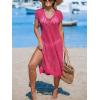 CUPSHE Women’s Crochet Swim Suit Coverup Cap Sleeve Knit Loose Beach Cover Ups Side Split Midi Dress(Rose Red)