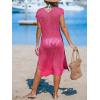 CUPSHE Women’s Crochet Swim Suit Coverup Cap Sleeve Knit Loose Beach Cover Ups Side Split Midi Dress(Rose Red)