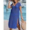 CUPSHE Women’s Crochet Swim Suit Coverup Cap Sleeve Knit Loose Beach Cover Ups Side Split Midi Dress(Snorkel Blue)