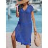 CUPSHE Women’s Crochet Swim Suit Coverup Cap Sleeve Knit Loose Beach Cover Ups Side Split Midi Dress(Snorkel Blue)