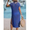 CUPSHE Women’s Crochet Swim Suit Coverup Cap Sleeve Knit Loose Beach Cover Ups Side Split Midi Dress(Snorkel Blue)