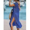 CUPSHE Women’s Crochet Swim Suit Coverup Cap Sleeve Knit Loose Beach Cover Ups Side Split Midi Dress(Snorkel Blue)