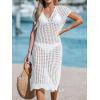 CUPSHE Women’s Crochet Swim Suit Coverup Cap Sleeve Knit Loose Beach Cover Ups Side Split Midi Dress(White)