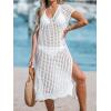 CUPSHE Women’s Crochet Swim Suit Coverup Cap Sleeve Knit Loose Beach Cover Ups Side Split Midi Dress(White)