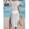 CUPSHE Women’s Crochet Swim Suit Coverup Cap Sleeve Knit Loose Beach Cover Ups Side Split Midi Dress(White)