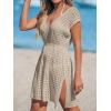 CUPSHE Womens Crochet Swimsuit Coverup Short Sleeve V Neck Mesh Mini Dress Split Casual Knit Beach Cover Ups(Apricot)