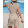 CUPSHE Womens Crochet Swimsuit Coverup Short Sleeve V Neck Mesh Mini Dress Split Casual Knit Beach Cover Ups(Apricot)