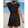 CUPSHE Womens Crochet Swimsuit Coverup Short Sleeve V Neck Mesh Mini Dress Split Casual Knit Beach Cover Ups(Black)