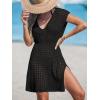 CUPSHE Womens Crochet Swimsuit Coverup Short Sleeve V Neck Mesh Mini Dress Split Casual Knit Beach Cover Ups(Black)