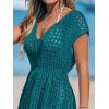 CUPSHE Womens Crochet Swimsuit Coverup Short Sleeve V Neck Mesh Mini Dress Split Casual Knit Beach Cover Ups(Green)