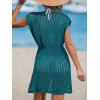 CUPSHE Womens Crochet Swimsuit Coverup Short Sleeve V Neck Mesh Mini Dress Split Casual Knit Beach Cover Ups(Green)