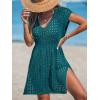 CUPSHE Womens Crochet Swimsuit Coverup Short Sleeve V Neck Mesh Mini Dress Split Casual Knit Beach Cover Ups(Green)