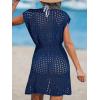 CUPSHE Womens Crochet Swimsuit Coverup Short Sleeve V Neck Mesh Mini Dress Split Casual Knit Beach Cover Ups(Navy Blue)