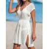 CUPSHE Womens Crochet Swimsuit Coverup Short Sleeve V Neck Mesh Mini Dress Split Casual Knit Beach Cover Ups(White)