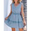 CUPSHE Women’s Denim Dress Sleeveless Casual Mini Summer Jean Dresses V Neck Smocked Waist Flowy Sundress(Blue)