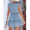 CUPSHE Women’s Denim Dress Sleeveless Casual Mini Summer Jean Dresses V Neck Smocked Waist Flowy Sundress(Blue)