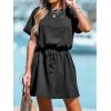 CUPSHE Women’s Drawstring Waist Mini Dress Short Sleeves Round Neck(Black)