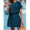 CUPSHE Women’s Drawstring Waist Mini Dress Short Sleeves Round Neck(Navy Blue)