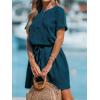 CUPSHE Women’s Drawstring Waist Mini Dress Short Sleeves Round Neck(Navy Blue)