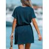 CUPSHE Women’s Drawstring Waist Mini Dress Short Sleeves Round Neck(Navy Blue)
