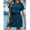 CUPSHE Women’s Drawstring Waist Mini Dress Short Sleeves Round Neck(Navy Blue)