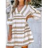 CUPSHE Women’s Dress Geo Print V-Neck Long Sleeve Mini Dresses Short Sleeves Casual(White)