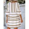 CUPSHE Women’s Dress Geo Print V-Neck Long Sleeve Mini Dresses Short Sleeves Casual(White)