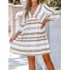 CUPSHE Women’s Dress Geo Print V-Neck Long Sleeve Mini Dresses Short Sleeves Casual(White)