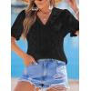 CUPSHE Women’s Eyelet Tops Puff Short Sleeve Lace Hollow Out V Neck Button Dressy Shirts Summer Vacation Outfits(Black)