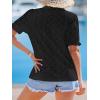 CUPSHE Women’s Eyelet Tops Puff Short Sleeve Lace Hollow Out V Neck Button Dressy Shirts Summer Vacation Outfits(Black)