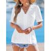 CUPSHE Women’s Eyelet Tops Puff Short Sleeve Lace Hollow Out V Neck Button Dressy Shirts Summer Vacation Outfits(White)