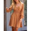 CUPSHE Womens Fall Boho Floral Dresses Long Sleeve V Neck Mini Dress Smocked Short Wedding Guest Dress(Orange Floral)