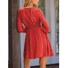 CUPSHE Womens Fall Boho Floral Dresses Long Sleeve V Neck Mini Dress Smocked Short Wedding Guest Dress(Red Floral)