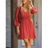 CUPSHE Womens Fall Boho Floral Dresses Long Sleeve V Neck Mini Dress Smocked Short Wedding Guest Dress(Red Floral)