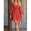 CUPSHE Womens Fall Boho Floral Dresses Long Sleeve V Neck Mini Dress Smocked Short Wedding Guest Dress(Red Floral)