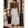 CUPSHE Womens Fall Casual Work Dress Long Sleeve Square Neck Waist Tie Abstract Print Midi Dresses(Brown-stripe)