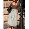 CUPSHE Womens Fall Casual Work Dress Long Sleeve Square Neck Waist Tie Abstract Print Midi Dresses(Brown-stripe)