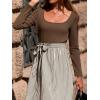 CUPSHE Womens Fall Casual Work Dress Long Sleeve Square Neck Waist Tie Abstract Print Midi Dresses(Brown-stripe)