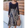 CUPSHE Womens Fall Casual Work Dress Long Sleeve Square Neck Waist Tie Abstract Print Midi Dresses(Navy Blue)