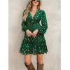 CUPSHE Women’s Fall Christmas Holiday Mini Dress Long Sleeve Polka Dots Short Dress Smocked Bow Tie Flowy Dresses(Green)