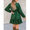 CUPSHE Women’s Fall Christmas Holiday Mini Dress Long Sleeve Polka Dots Short Dress Smocked Bow Tie Flowy Dresses(Green)