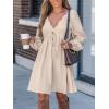 CUPSHE Women’s Fall Dresses 100% Cotton Crochet Lace Button Front Plunging V Neck Tie Front Mini Dress(Beige)
