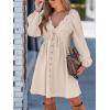 CUPSHE Women’s Fall Dresses 100% Cotton Crochet Lace Button Front Plunging V Neck Tie Front Mini Dress(Beige)