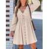 CUPSHE Women’s Fall Dresses 100% Cotton Crochet Lace Button Front Plunging V Neck Tie Front Mini Dress(Beige)