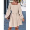 CUPSHE Women’s Fall Dresses 100% Cotton Crochet Lace Button Front Plunging V Neck Tie Front Mini Dress(Beige)