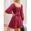 CUPSHE Women’s Fall Dresses 2025 Long Sleeve Casual Outfits A Line Ruched Cotton Cocktail Sweetheart Flowy Mini Party Dress(Burgundy)