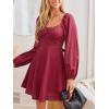 CUPSHE Women’s Fall Dresses 2025 Long Sleeve Casual Outfits A Line Ruched Cotton Cocktail Sweetheart Flowy Mini Party Dress(Burgundy)