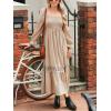 CUPSHE Womens Fall Dresses 2025 Square Neck Smocked Long Sleeve Ruffled Lace Long Formal A Line Maxi Wedding Guest Dress(Beige)