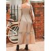 CUPSHE Womens Fall Dresses 2025 Square Neck Smocked Long Sleeve Ruffled Lace Long Formal A Line Maxi Wedding Guest Dress(Beige)